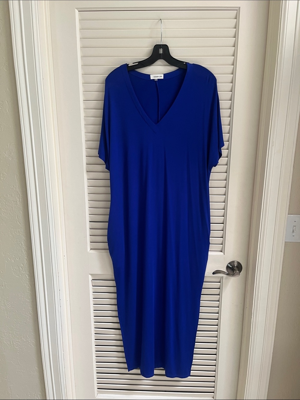 Sugarlips V-Neck Relaxed Midi Dress - Royal Blue